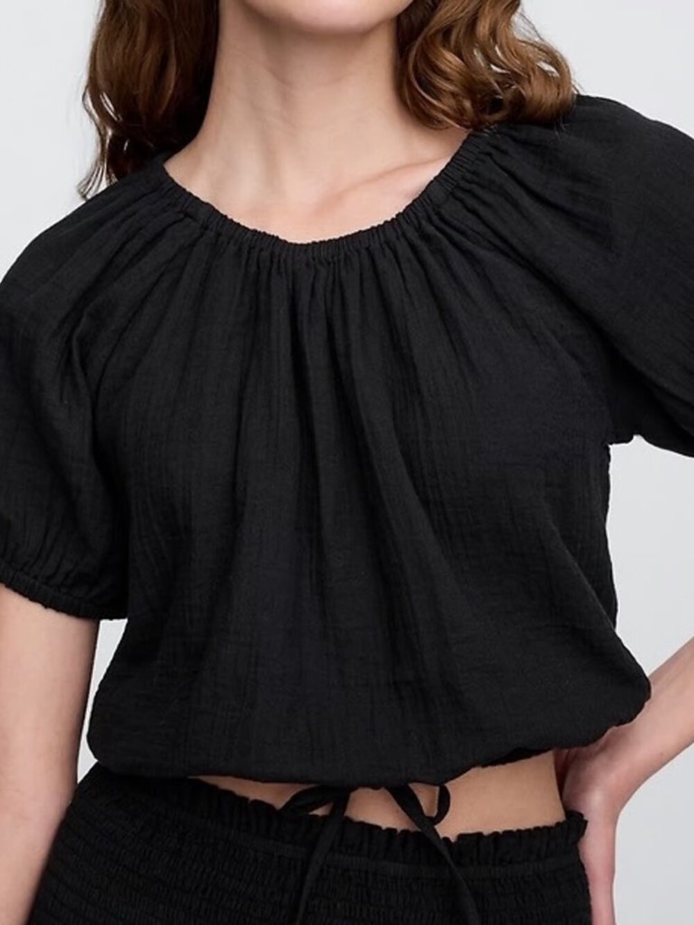 NWT Gap Relaxed Gauze Tie-Hem Black Blouse